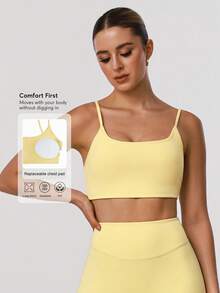 Sodalemon Women Fitness Backless Straight Strap Yoga Training Sport Bra - Yellow - View 2