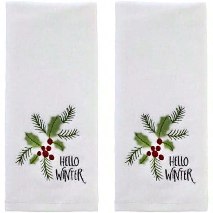 SKL Home - Juego de 2 Toallas de Mano de Trineo de muñ de Nieve para Navidad, Invierno, para baño, Cocina, Bar y Regalo, Color Azul(Hola Winter) - Multicolor - Ver 1