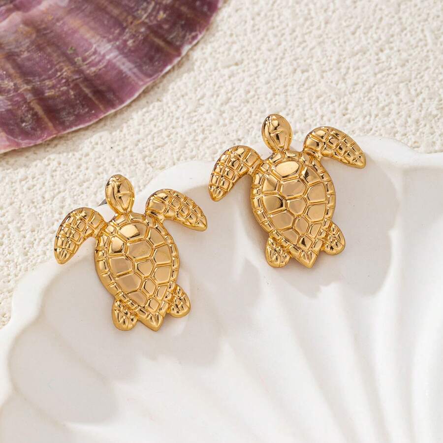 1 Pair Vintage Style Cute Metal Sea Turtle Stud Earrings, Creative Personalized Suitable For Holidays & Parties - Earrings - View 1