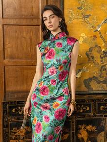 Faeriesty Small Stand Collar Layered Cap Sleeve Side Slit New Chinese Style Women's Cheongsam Dress, Suitable For Formal Dinner, Wedding Reception And Evening Party - Mint Green - View 9