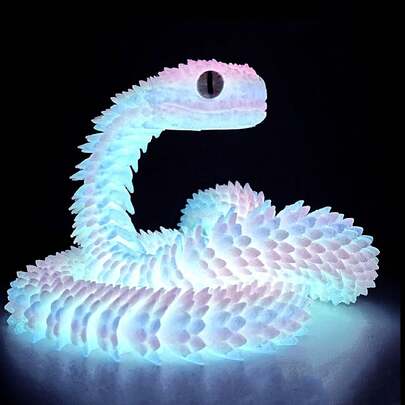 3D Printed Fully Articulated Snake Figurine - Glow In The Dark Snake Decoration Model, 30cm Realistic Animal Sculpture, New Year/Birthday Gift For Kids, Glow In The Dark Model,Random Eye Color