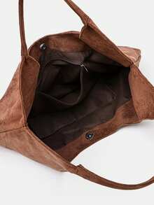 Bolsa de Ombro Estilo Retrô Boêmio Marrom, Bolsa Balde Portátil de Grande Capacidade em Camurça Sintética, Bolsa de Ombro Versátil para Transporte