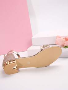 Women's Comfortable High Heel Sandals, Fashion Buckle Open Toe Casual Dress Shoes For Daily, Wedding, Party, Sexy Glitter Chunky Heel Silver Sandals - Champagne - View 8