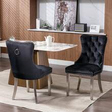 High-End Contemporary Dining Chairs In Solid Wood With Upholstery, Covered In Velvet, Stainless Steel Legs And Rivet Ornaments, Two Chairs Per Set. - Conventional - View 2