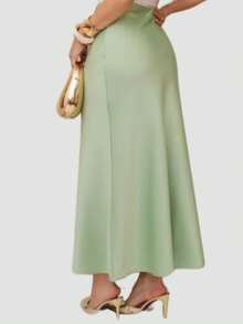 Women's Satin Midi/Long Skirt With High Waist, Elegant And Luxurious - Verde Claro - 查看 3