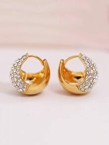 2pcs Vintage French Style Minimalist Rhinestone Encrusted Water Drop Hoop Earrings - Earrings - View 8