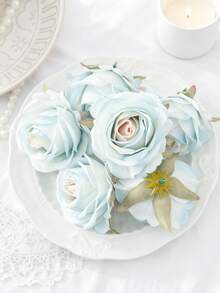 500 piezas Cabezas de flores de piña artificiales, flores artificiales para ramos DIY, material para coronas, accesorios para cajas de dulces, flores para el pecho, material para flores en la cabeza, accesorios para pasteles de fiesta de cumpleaños, decoración del hogar, flores para la novia, decoraciones de boda, decoración de habitaciones, accesorios de cocina, comedor, decoración de dormitorio - Azul claro - 161 - Ver 10