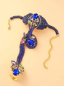 1pc Silver & Diamond Rhinestone Snake Finger Chain Bracelet, Fashion Party Jewelry - Silver - View 8