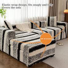 L Shape Sofa Cover For Sectional Sofa Couch Slipcover Stretch Velvet Sofa Slipcover For 3+3 Seat Sofa / 3+4 Seat Sofa Elastic Cozy Warm, Pet-Friendly Anti-Slip Anti-Dirt Furniture Protector, 2Pcs/Set Dual-Color Jacquard Plush Sofa Slipcovers, Includes 2 Pillow Cases For Universal Arm L Shape Sofa - 黑色 - 查看 7