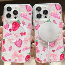 Funda  Anti-Amarillamiento Magnética - Acrílico Transparente Delgado Patrón de frutas dulces y corazones-Protección Rayaduras/Desgaste¡Diseño Verano,Regalo para Novios y Amigas- 16romax/15/14/13/12/11 - transparente - Ver 1