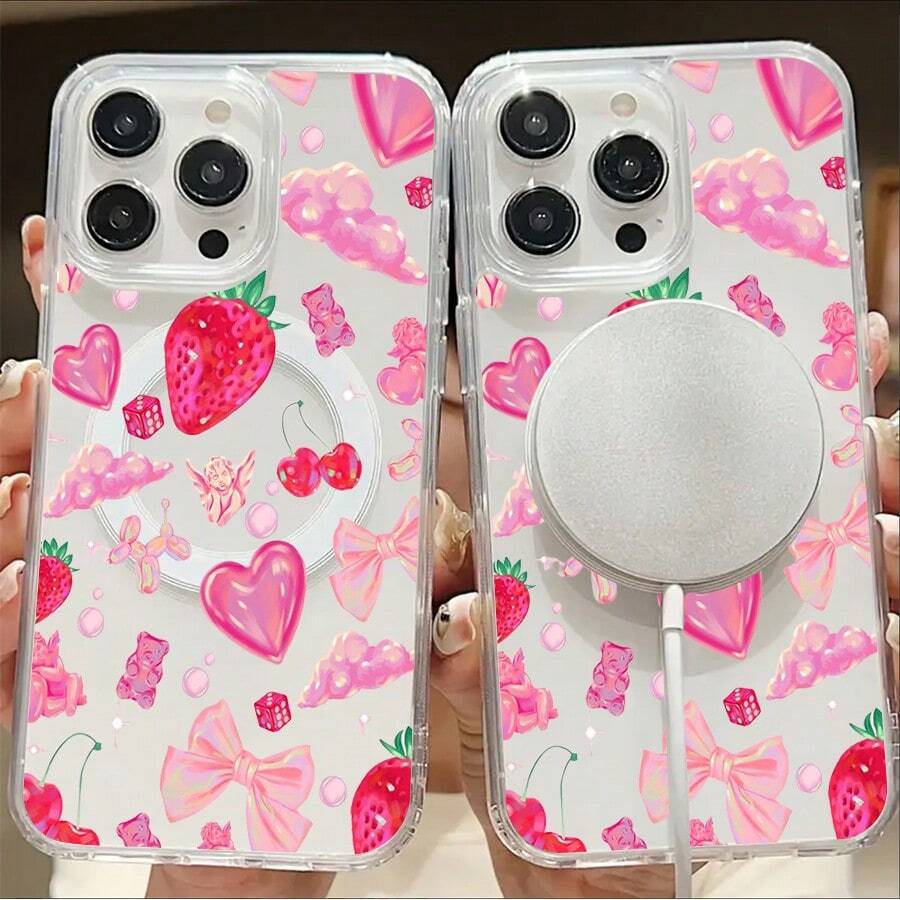 Funda  Anti-Amarillamiento Magnética - Acrílico Transparente Delgado Patrón de frutas dulces y corazones-Protección Rayaduras/Desgaste¡Diseño Verano,Regalo para Novios y Amigas- 16romax/15/14/13/12/11 - transparente - Ver 1