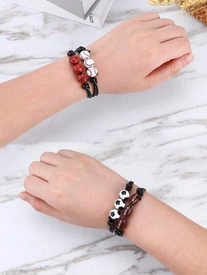 12件/套 运动主题派对手链，足球、篮球、棒球串珠手链，可调节励志腕带，适合运动主题生日派对、青少年/成人派对、情人节、婚礼、生日礼物