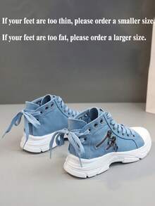 2025新款帆布高帮女鞋，透气厚底休闲运动鞋，蓝色牛仔靴，运动靴