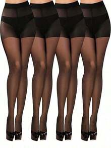 1 Pair Of Black Stockings. These Sexy, Invisible Black Stockings Are Durable And Won't Slip Down, Making Them Perfect For Halloween, Christmas Costumes, And Fall Wear. They Can Also Be Paired With Women's Hair Accessories. - 黑色 - 查看 4