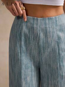 Quần ống rộng kẻ sọc xếp ly thanh lịch Aliao, thích hợp cho ngày Valentine, tiệc tùng, phong cách quý tộc cổ điển, phong cách cung đình, trang nhã và lịch sự, trang phục công sở thường ngày dành cho nữ, dịp năm mới, mùa xuân, mùa hè. - Màu xanh lam - Xem 2