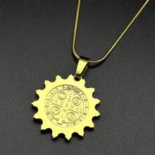 Catholic Saint Benedict Rhinestones Medal Stainless Steel Pendant Necklace For Women Men Gold Color Chain Jewelry San Benito - Necklace - View 6