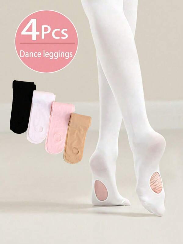 4 pares de mallas de baile de terciopelo para niñas, tela elástica delgada para primavera/verano, calcetines para práctica de ballet