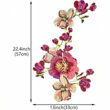 4Pcs Flower Embroidered Applique Sew On Patches Floral Decorative Appliques Red Large Vintage Embroidery Patches Collar Clothes Dresses - 紅色 - 查看 3