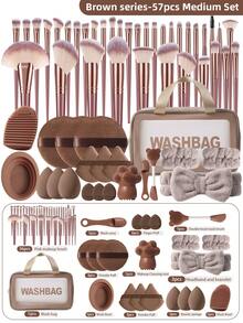 57PCS Makeup Tools Set Including:1pc Multi-Functional Zipper Toiletry And Cosmetic Bag Waterproof+36PCS Makeup Brush Set+3PCS Makeup Sponges+3PCS Triangle Powder Puffs+3PCS Mini Air Cushion Powder Puffs+3PCS Circular Powder Puffs+3PCS Facial Cleansing Brush+1pc Hairband+2PCS Hand Bowl Strap+2PCS Makeup Brush Cleaning Tools - 彩色 - 查看 1