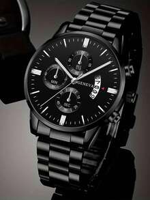 4pcs Men's Steel Band Quartz Watches, Sports Chronograph Watches - Perfect For Halloween, Christmas, Thanksgiving, Valentine's Day, Etc. - Ideal Gift For Boyfriend Or Family - Black - View 4