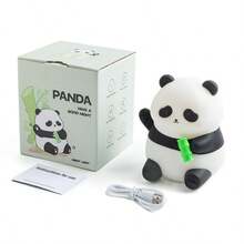 Cute Panda Night Light Made Of Silicone, Creative Ambient Light - Black and White - View 6