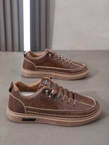 Men's Brown Leather Casual Sneakers - Retro-Style Footwear For Daily & Street Wear - Brown - View 7