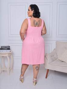Plus Size Linen Short Dress With Button And Pocket, New Model. - Rosa Pálido - Ver 3