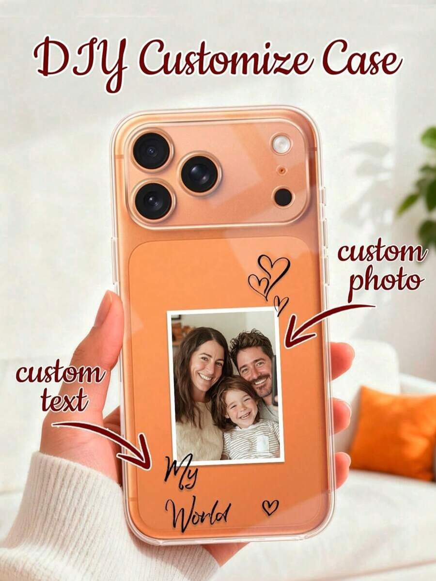 1pc Customized Text & Image Couple Anniversary/DIY Design Transparent Anti-Scratch Lens Protection Phone Case, Personalized Lens Meets Individual Needs, Compatible With IPhone, Customized Photo Phone Case, Personalized Image Phone Case, Gift, Valentine's Day Gift, Birthday Gift, Small Gift, Mother's Day Gift, Father's Day Gift, Friend Gift - Clear - View 1