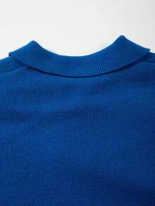 ANDREILEE 男士休闲宽松纯色开衫毛衣，饰有心形、波浪形和字母图案，V 领，纽扣前襟，长袖，秋冬针织上衣 - 寶藍色 - 查看 4