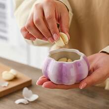 1pc Purple Garlic Ceramic Storage Jar - Tabletop Organizer Box With Lid, Decorative Kitchen & Dining Decor, Durable Ceramic For Home, Office, Or Gift, Perfect For Garlic, Spices, And Small Items, Garlic Storage, Romantic Theme Kitchen Storage Jars - Multicolor - View 4