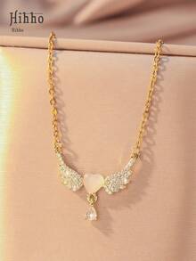 Hihho 1 件锆石天使翼吊坠项链，适合女士，精致小巧迷人奢华珠宝礼物