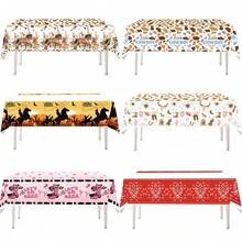 Western Cowboy Party Tablecloths With Patterns, Cowboy Horse Tablecloths, Birthday Parties, Bachelor Parties, Cowboy Showers, Rodeo Events, Disposable Plastic Table Decoration Items - Multicolor - View 1