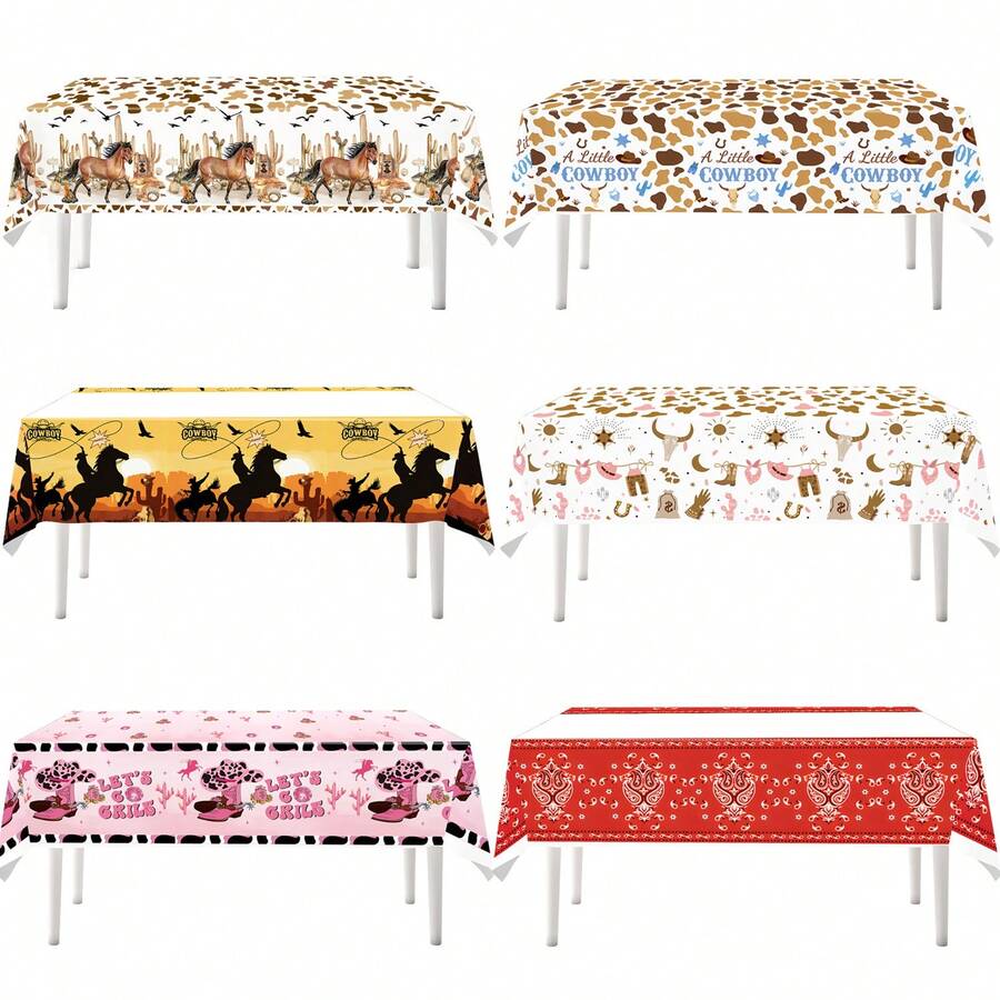 Western Cowboy Party Tablecloths With Patterns, Cowboy Horse Tablecloths, Birthday Parties, Bachelor Parties, Cowboy Showers, Rodeo Events, Disposable Plastic Table Decoration Items - Multicolor - View 1