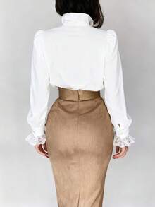 French Lace Patchwork Collar Elegant Blouse - White - View 3