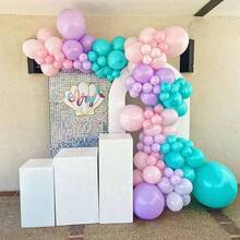 Pink Purple Blue Balloons, 12 Inch Color Pink Teal Purple Balloons Confetti Latex Balloons Themed Gaby House Party Birthday Decorations - 粉紅色 紫色 藍色 - 查看 5