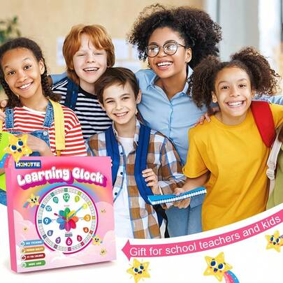 Analog Learning Clock For Kids, 10 Inch Pink Wall Clock For Bedroom, Telling Time Teach Clock, Children's Silent N...