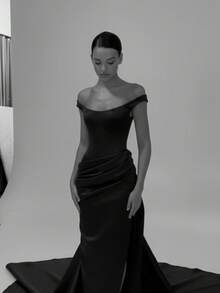 Basrey New Elegant White Spaghetti Strap Bodycon Maxi Dress, Floor Length Gown, Bridesmaid Dress, Suitable For Weddings And Bridesmaid - Black - View 5