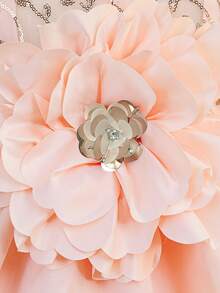 女童亮片刺绣缎面花童拖尾礼服，适合派对和走秀，不含头饰 - 淺粉色 - 查看 11