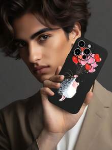 1PC Funda de teléfono TPU con diseño de erizo sosteniendo globos en forma de corazón, estilo tierno y romántico, combinación de ternura y celebración, protección para lente, resistente a caídas, textura mate suave, ideal para mujeres, amantes de los animales y personas que buscan un toque dulce, regalo especial, compatible con iPhone16/15/14/13/12/11/XS/XR/X/PLUS/PRO/PROMAX, compatible con Galaxy A21/A24/A25/A32/A34/A35/A54/A55, Galaxy S20/S21/S22/S23/S24 Ultra, agarre cómodo, regalo de temporada para amigos, novia, novio, familia - Negro - Ver 5