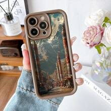 Cubierta de teléfono con borde negro diseño de montañas tibetanas y banderas coloridas para uso diario y viajes - Café integral - Ver 2