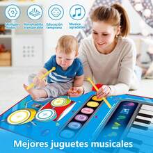 Tapete Musical para Niños,2-in-1 Tapete Musical con Tambor,Teclado de Suelo Plegable con Sonidos de Instrumentos con 13 Canciones de demostración y 8 Canciones rítmicas - Morado - Ver 2