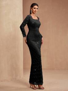 AMILUCK Women's Luxury Elegant Sequin, Sequins Gown Black Wedding Party - Black - View 8