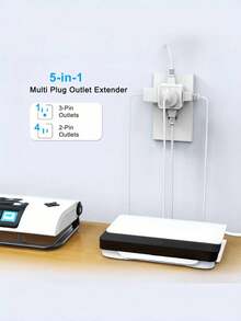 1PC Multi-Plug Outlet Splitter, 5-Outlet Power Strip Extension Adapter, Side Outlet Splitter Box For Cruise, Travel, Office, Dorm Essentials, US Plug Type B (110-127V) - White - View 5
