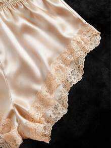 Regalo di San Valentino Nuovo Set di lingerie sexy da donna in tinta unita, scollo a V profondo, spalline regolabili, schiena scoperta, tutina con vita svasata, patch in pizzo, body da casa - Champagne - Visualizzare 6