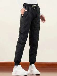Calça Esportiva Casual com Forro Térmico Feminina, Calça de Moletom Quente para Inverno - Preto - Visão 3