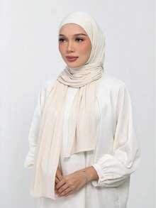 1pc Instant Jersey Hijab Made By Soft, Breathable, And Anti-Pilling Fabric. Tie-On Hijab. Suitable For Year-Round Use And Daily Wear By Muslims. - Apricot - View 4