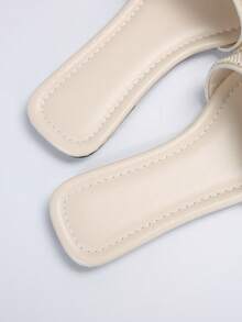 Plus Size Women's Slip-On Rhinestone Decor Open Toe Sandals, Casual Versatile Outdoor Plastic Flat Sandals Non-Slip, Ladies House Slippers For Spring/Summer - White - View 6