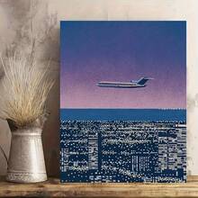 1 Pieza Póster de Lienzo de Atardecer en el Centro de la Ciudad de Higashiguchi Tatsuo - Decoración de Pared de Arte Japonés Moderno de Mediados de Siglo, Púrpura y Tono, Impresión de Paisaje Urbano Minimalista, Adecuado para Sala de Estar, Oficina, Cafetería - Regalo de Pintura en Lienzo Sin Marco, Adecuado para Hogar, Dormitorio, Navidad - transparente - Ver 2