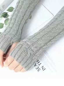 1 Pair Of Solid Color Knitted Half Finger Sports Gloves, Suitable For Outdoor Sports Wearing In Autumn And Winter