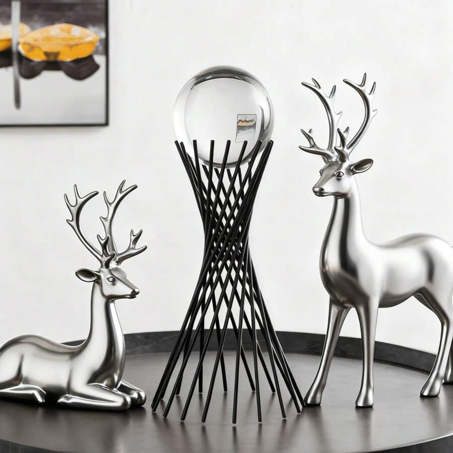 Decoración creativa de ciervo de origami minimalista dorado para Navidad, decoración de interiores, decoración de mesa de sala de estar, regalo, set de dos piezas de renos navideños, estatuas de renos dorados sentados y de pie, esculturas de renos, decoración de mesa - Multicolor - Ver 1